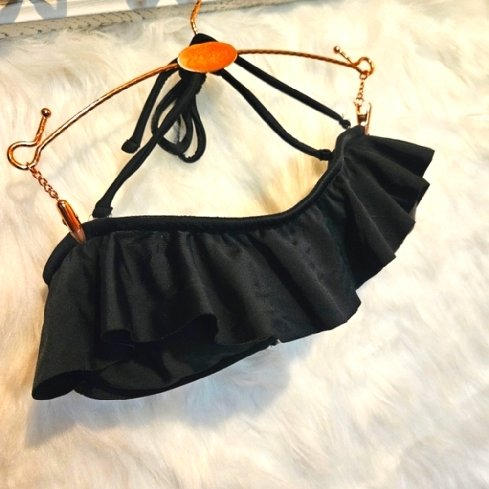 G21 Ruffle Front Halter Bandeau Bikini Top